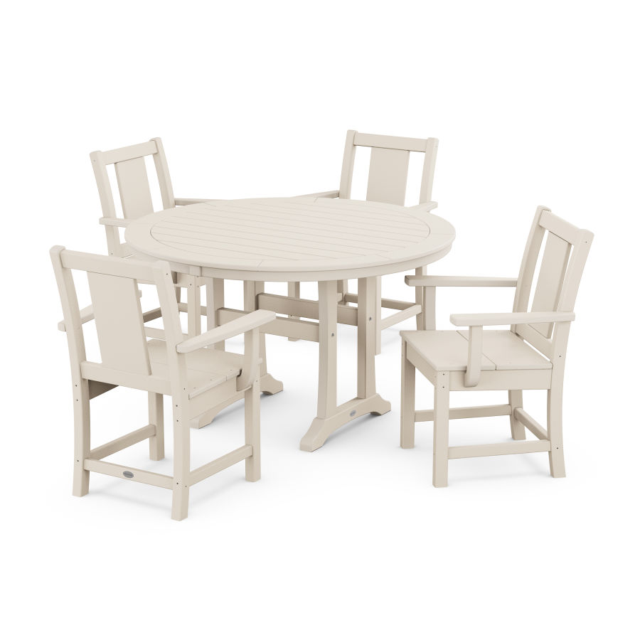 POLYWOOD Prairie 5-Piece Round Dining Set with Trestle Legs in Sand