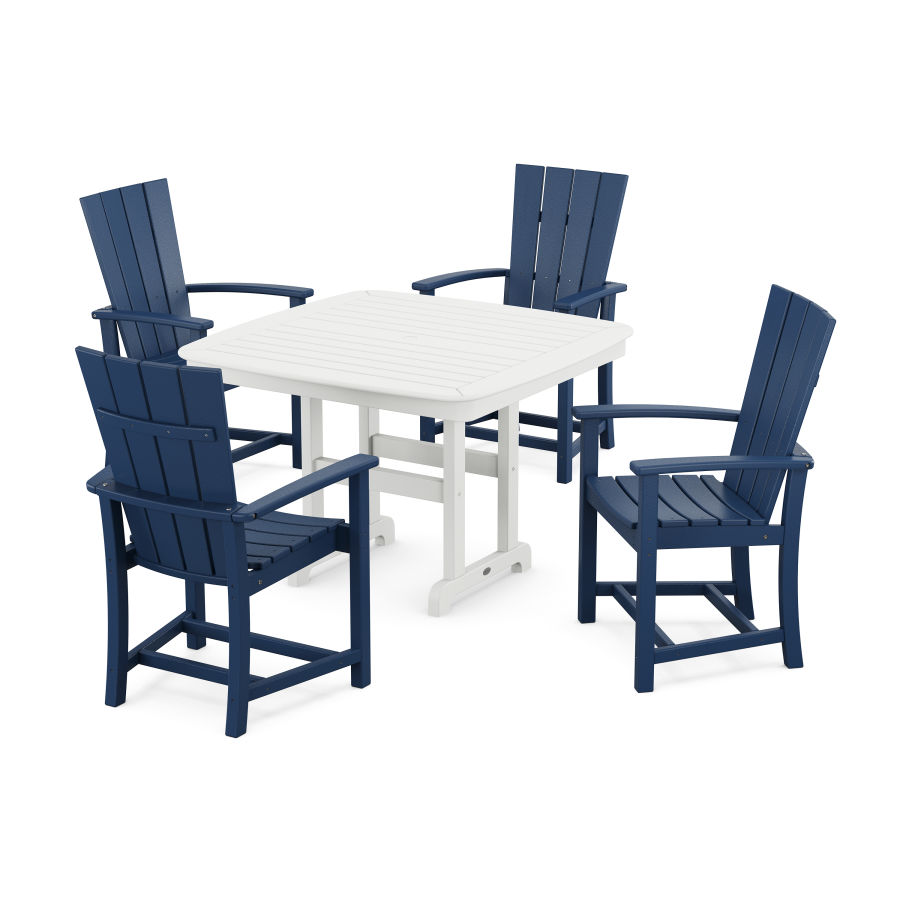 POLYWOOD Quattro 5-Piece Dining Set with Trestle Legs in Navy / White
