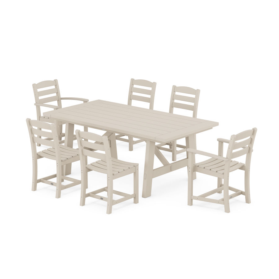 POLYWOOD La Casa Cafe 7-Piece Rustic Farmhouse Dining Set With Trestle Legs in Sand
