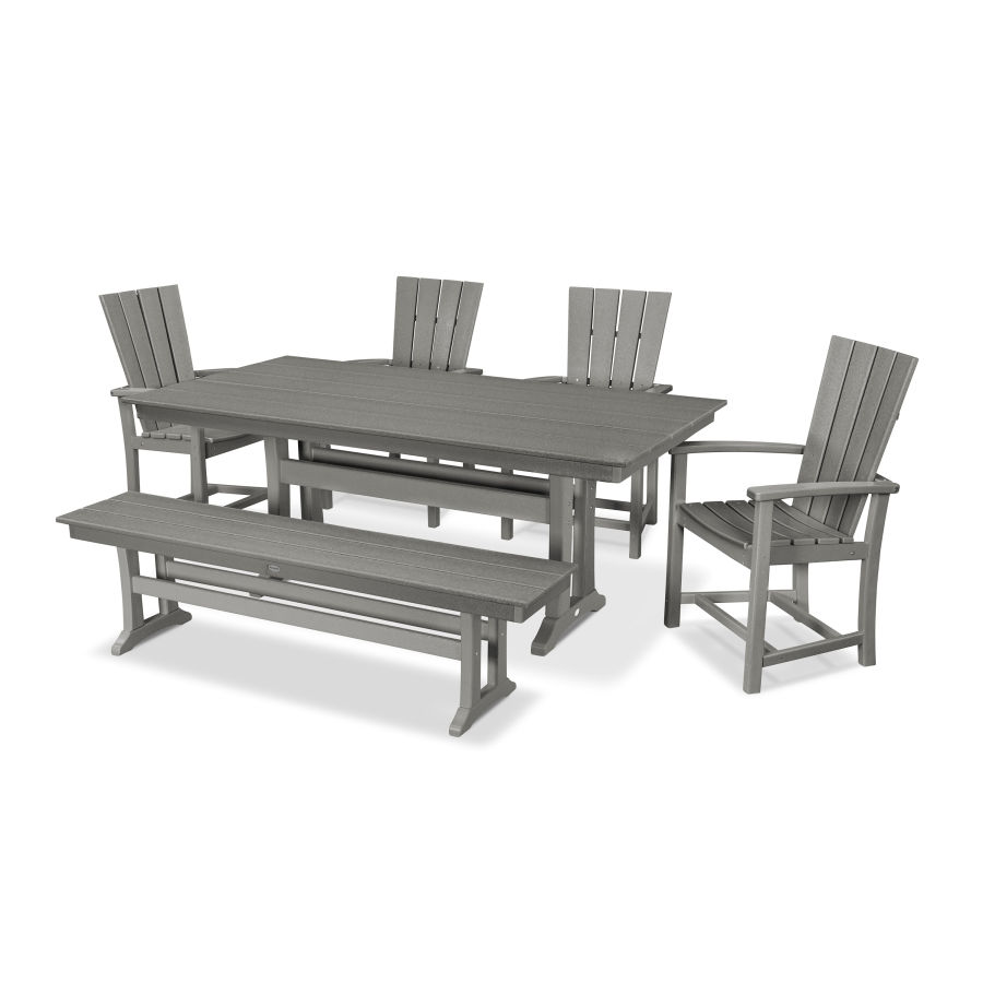 POLYWOOD Quattro 6-Piece Farmhouse Dining Set with Trestle Legs and Bench