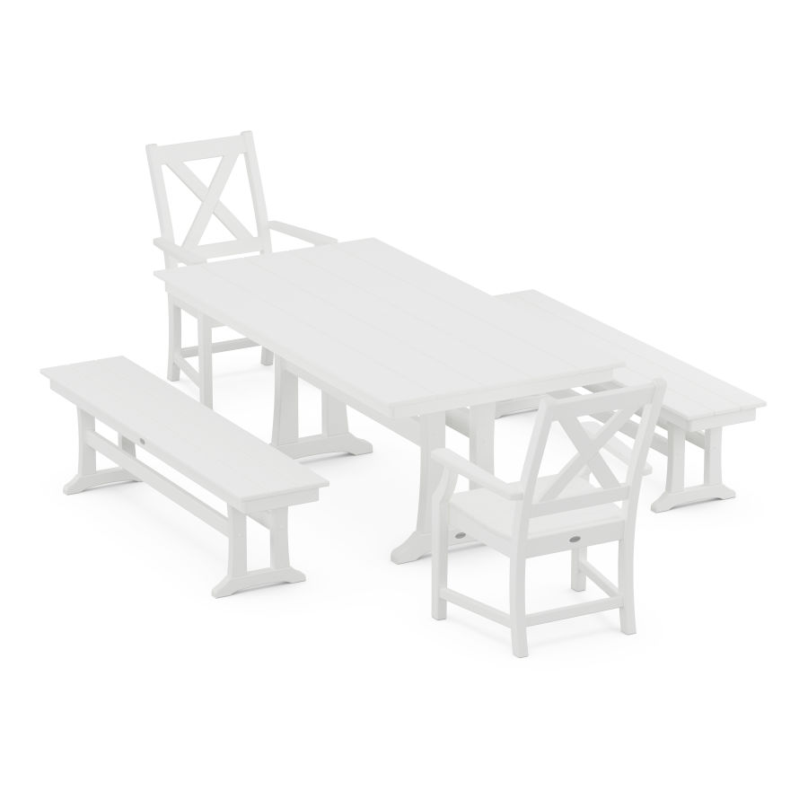 POLYWOOD Braxton 5-Piece Farmhouse Dining Set With Trestle Legs in White