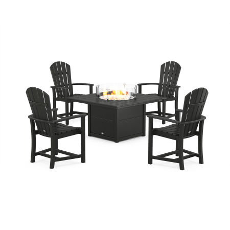 Palm Coast 4-Piece Upright Adirondack Conversation Set with Fire Pit Table in Black