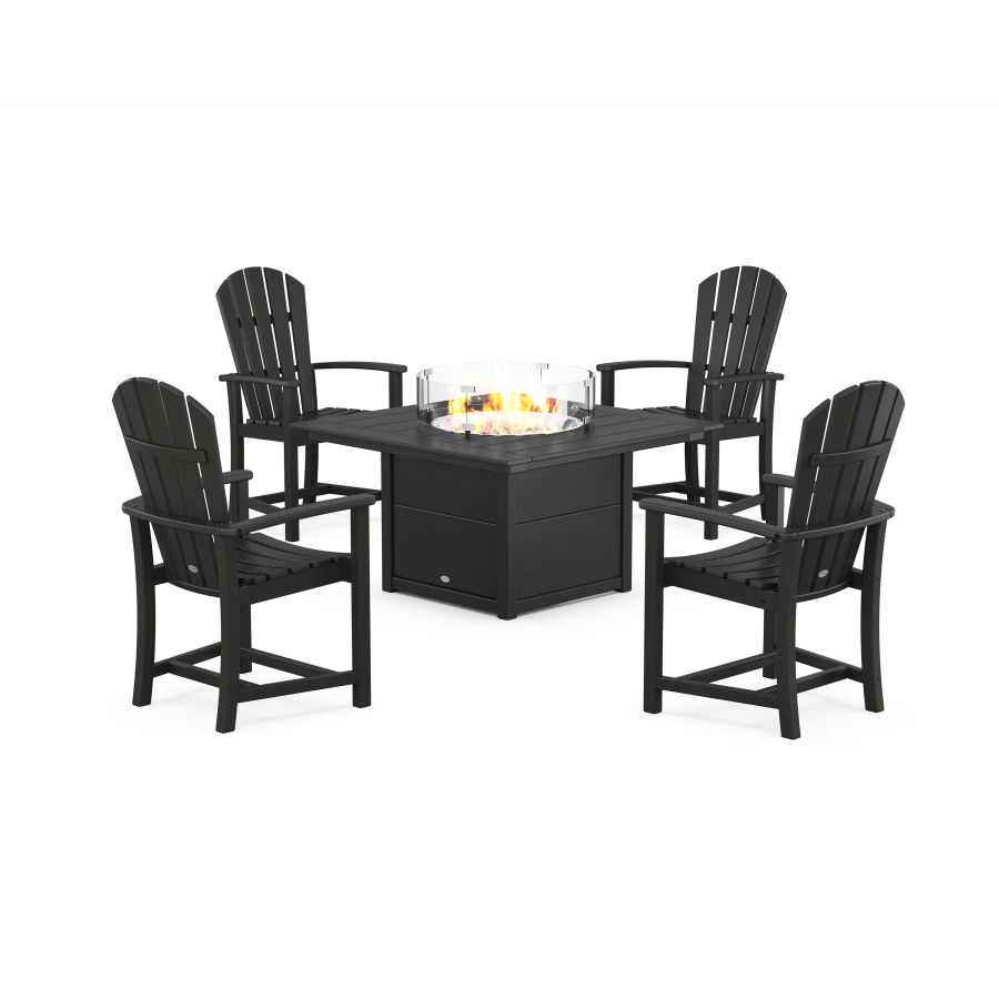 POLYWOOD Palm Coast 4-Piece Upright Adirondack Conversation Set with Fire Pit Table in Black