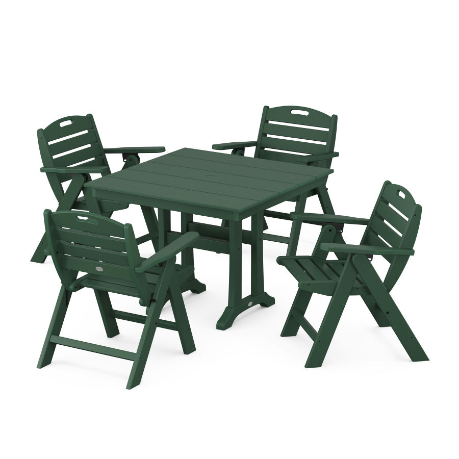 POLYWOOD Nautical Folding Lowback Chair 5-Piece Farmhouse Dining Set With Trestle Legs in Green