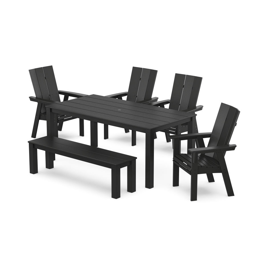 POLYWOOD Modern Curveback Adirondack 6-Piece Parsons Dining Set with Bench in Black