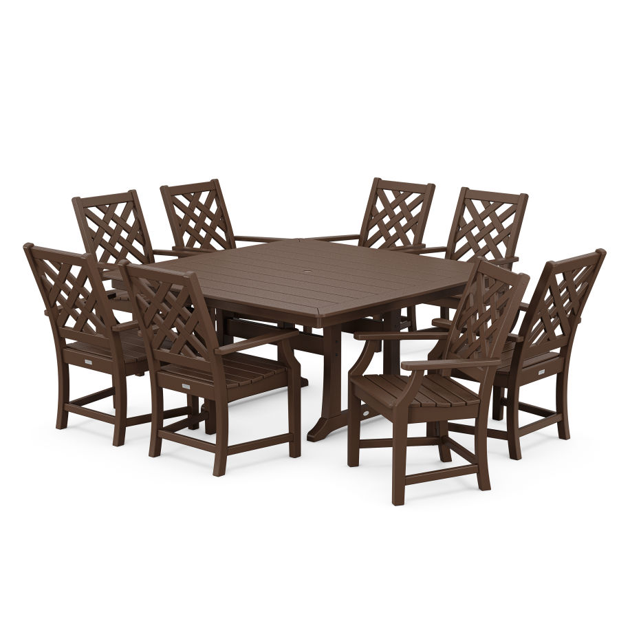 POLYWOOD Wovendale 9-Piece Square Dining Set with Trestle Legs in Mahogany