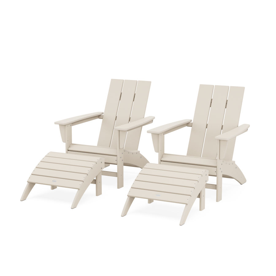 POLYWOOD Modern Adirondack Chair 4-Piece Set with Ottomans in Sand