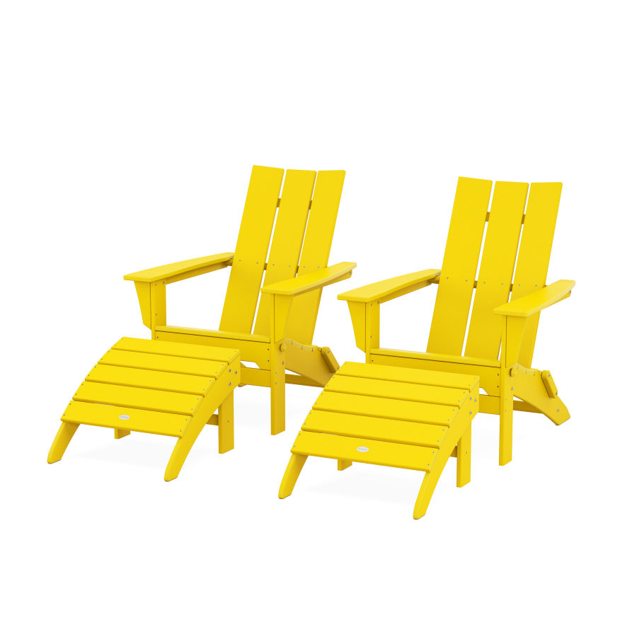 POLYWOOD Modern Folding Adirondack Chair 4-Piece Set with Ottomans in Lemon