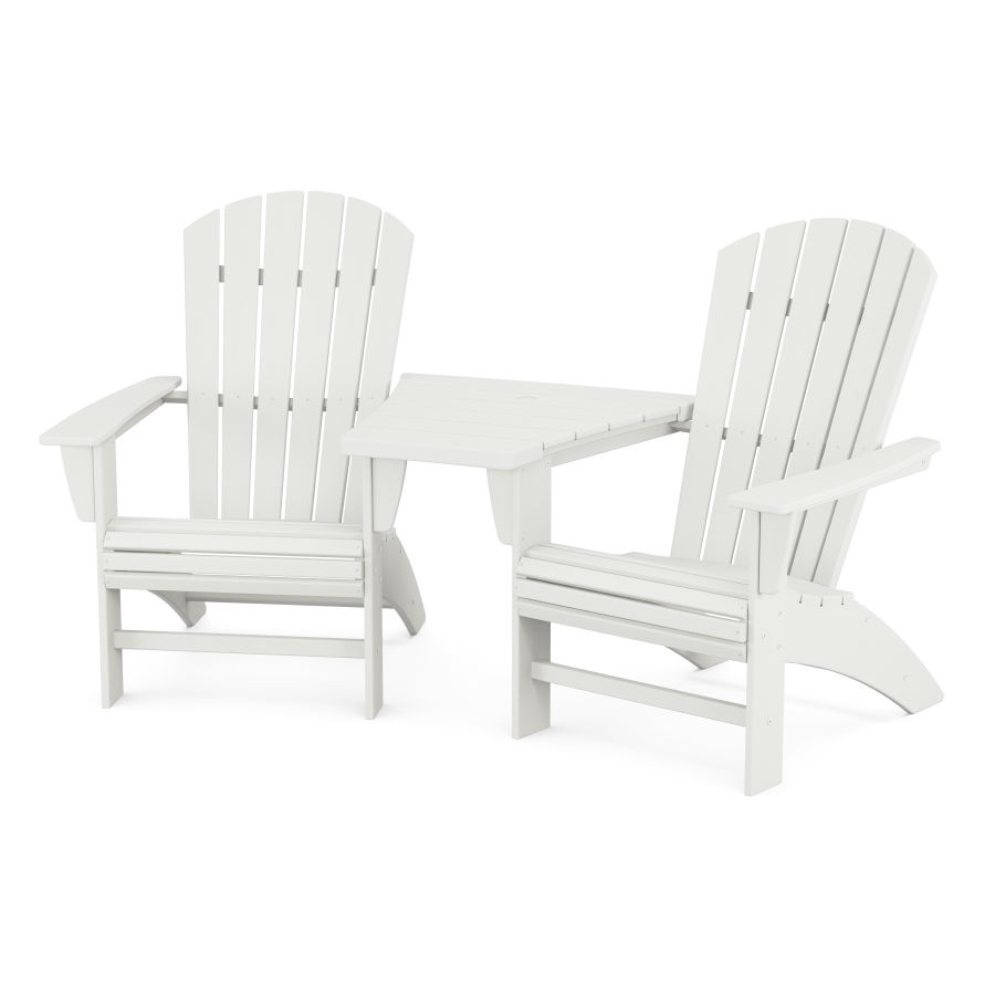 POLYWOOD Nautical 3-Piece Curveback Adirondack Set with Angled Connecting Table in Vintage White
