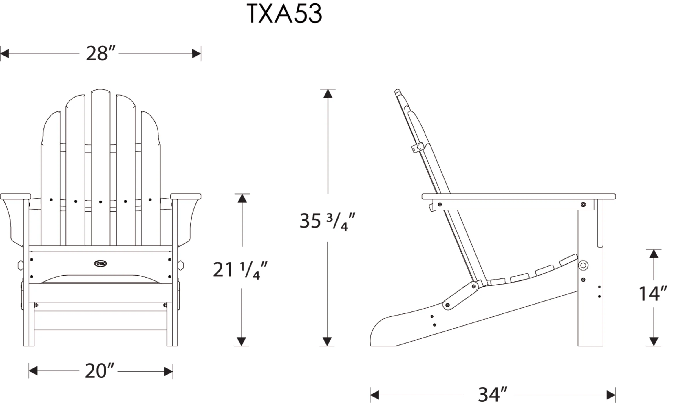 Dimensions for Cape Cod Folding Adirondack