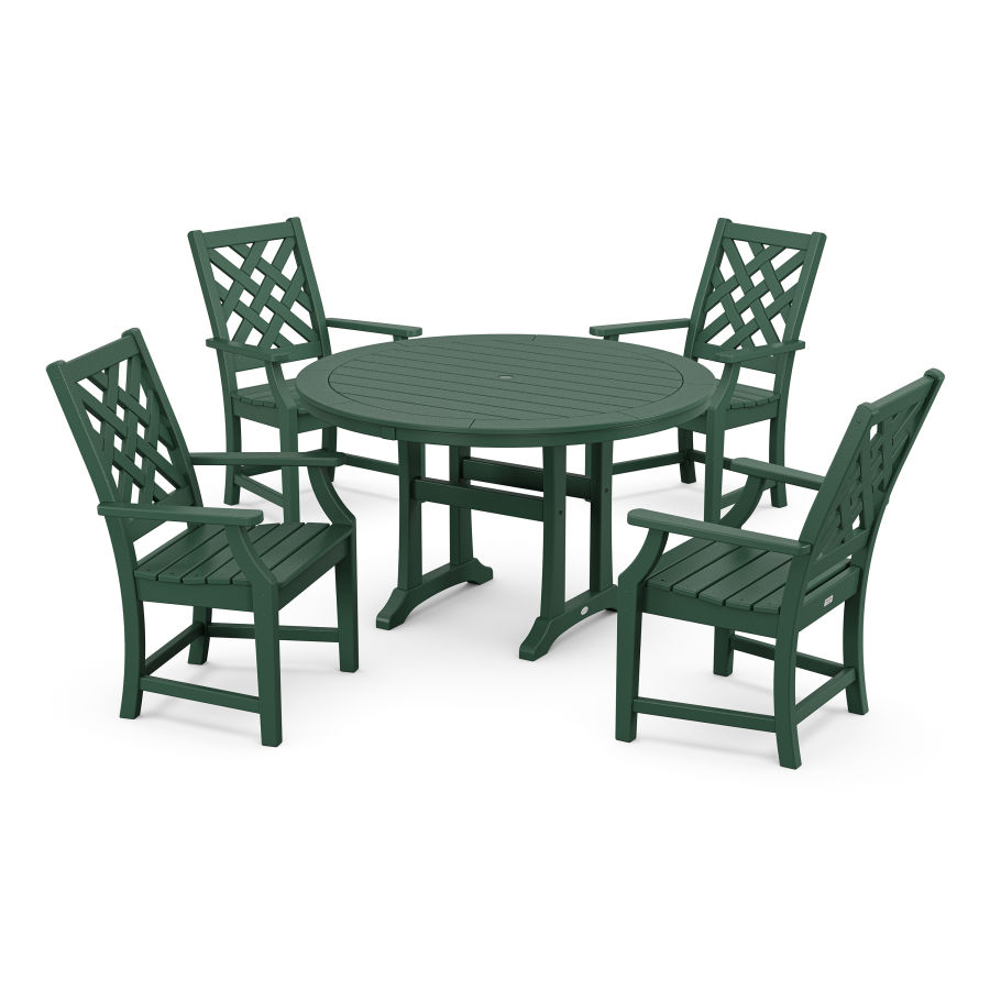 POLYWOOD Wovendale 5-Piece Round Dining Set with Trestle Legs in Green