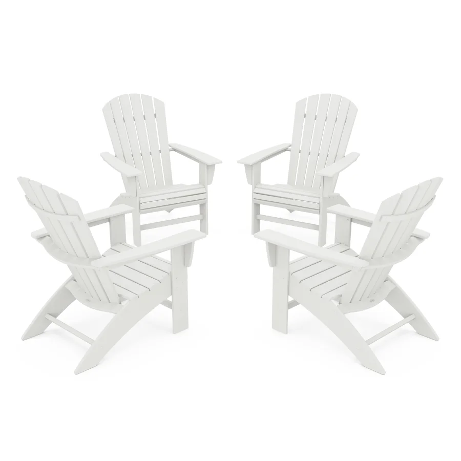 POLYWOOD 4-Piece Nautical Curveback Adirondack Chair Conversation Set in Vintage White