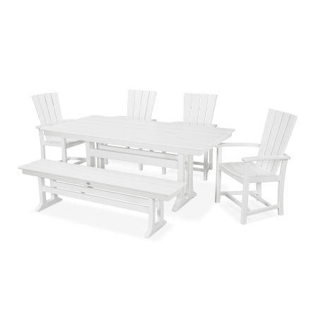 Quattro 6-Piece Farmhouse Trestle Dining Set with Bench in White