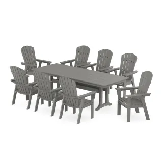 POLYWOOD Nautical 9-Piece Curveback Adirondack Farmhouse Dining Set with Trestle Legs