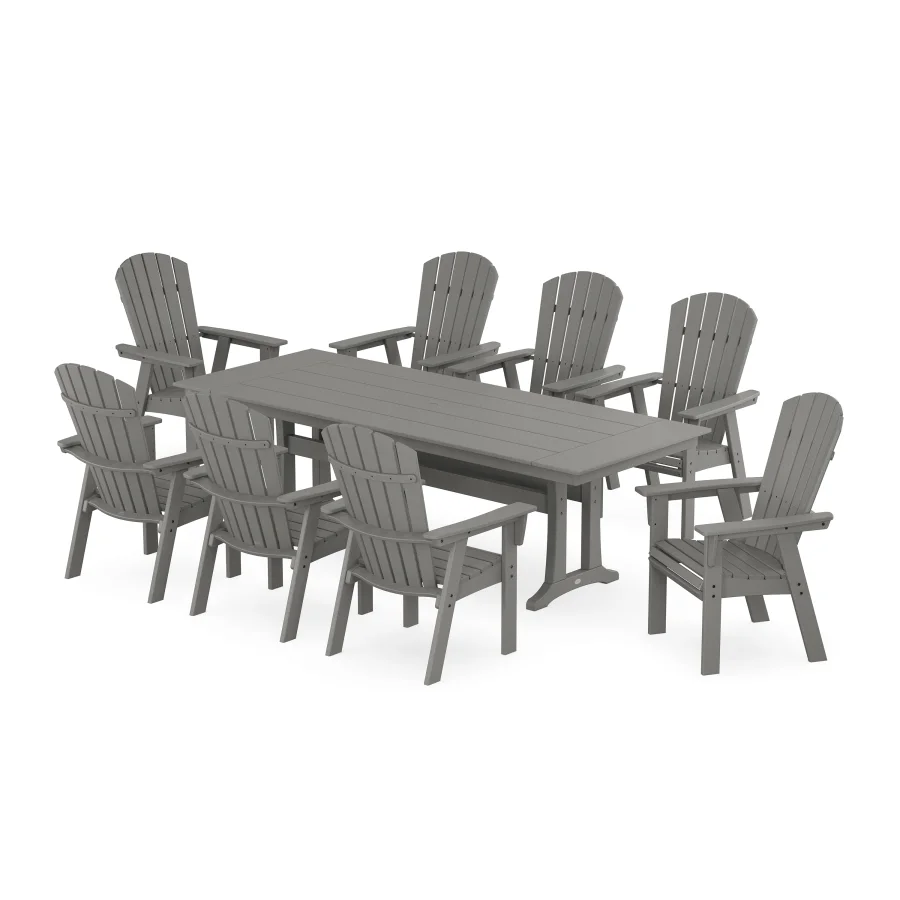 POLYWOOD Nautical 9-Piece Curveback Adirondack Farmhouse Dining Set with Trestle Legs