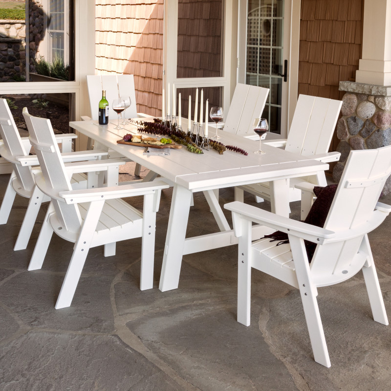 Modern Curveback Adirondack 7-Piece Farmhouse Dining Set with Trestle