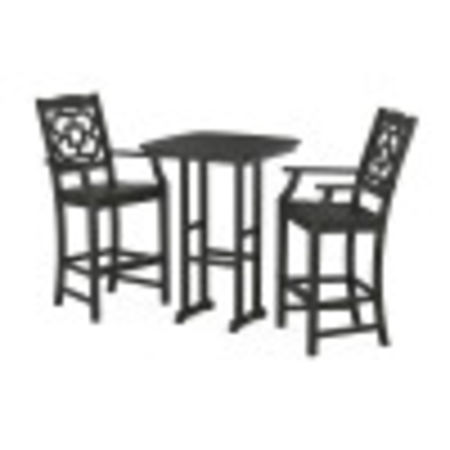 POLYWOOD Chinoiserie 3-Piece Bar Set in Black