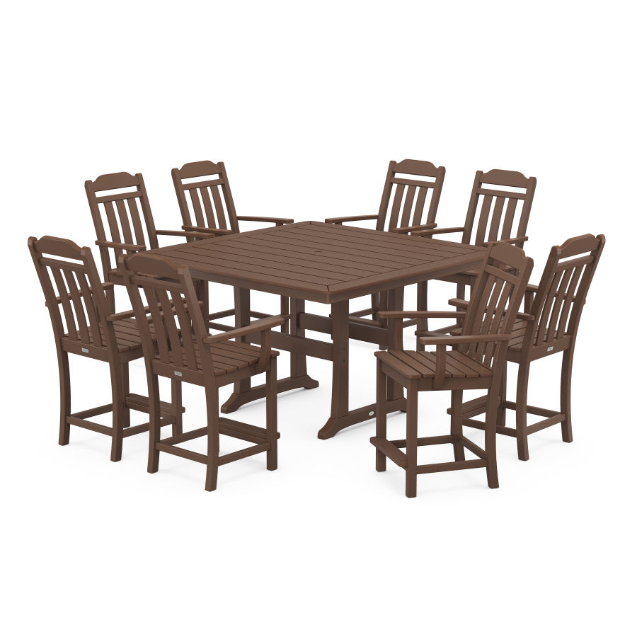 POLYWOOD Country Living 9-Piece Square Counter Set with Trestle Legs in Mahogany
