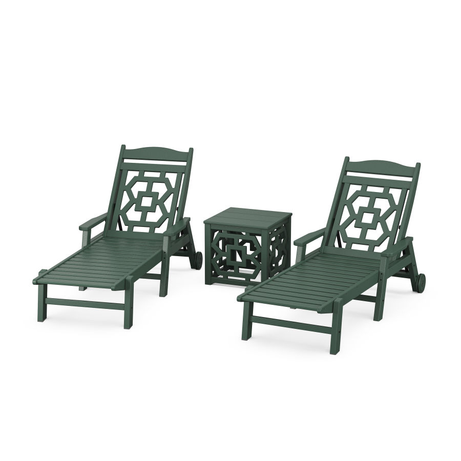 POLYWOOD Chinoiserie 3-Piece Chaise Set in Green