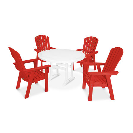 Nautical Adirondack 5-Piece Round Trestle Dining Set in Sunset Red / White