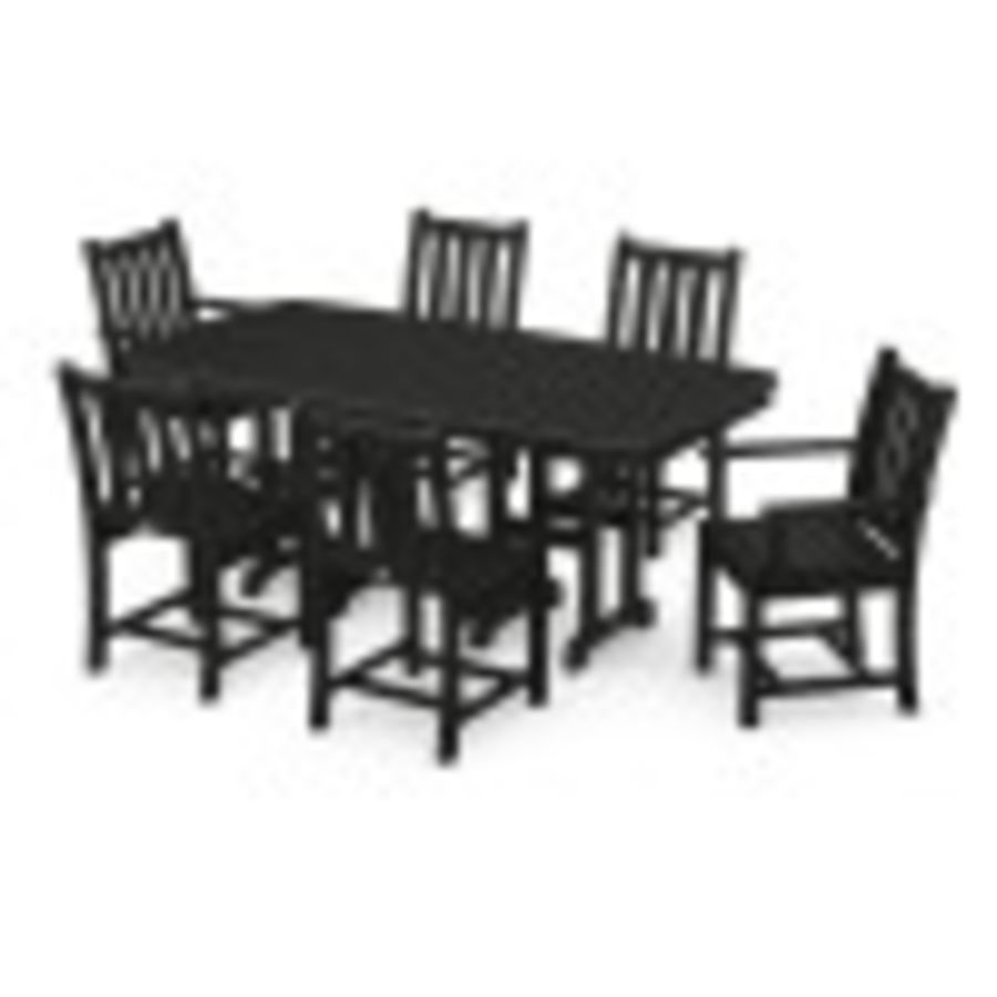 POLYWOOD Traditional Garden 7-Piece Dining Set in Black