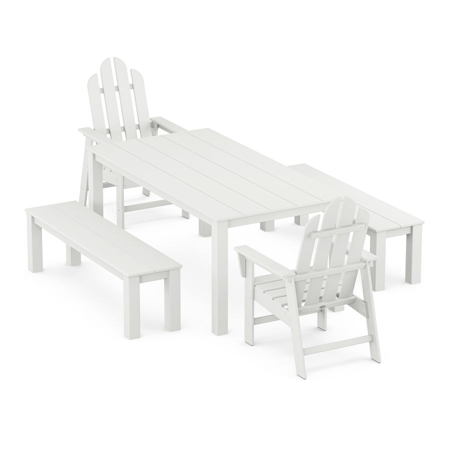 POLYWOOD Long Island 5-Piece Parsons Dining Set with Benches in White