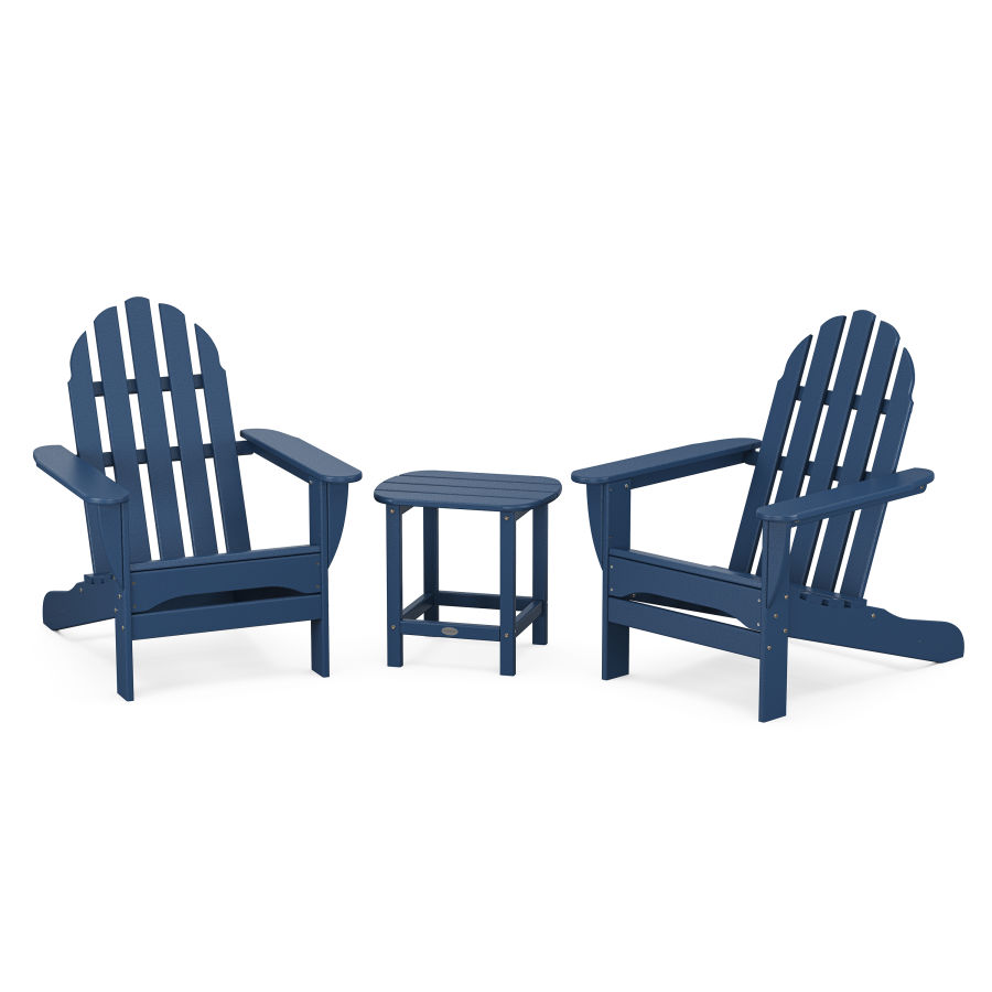 POLYWOOD Classic Adirondack 3-Piece Set with South Beach 18" Side Table in Navy