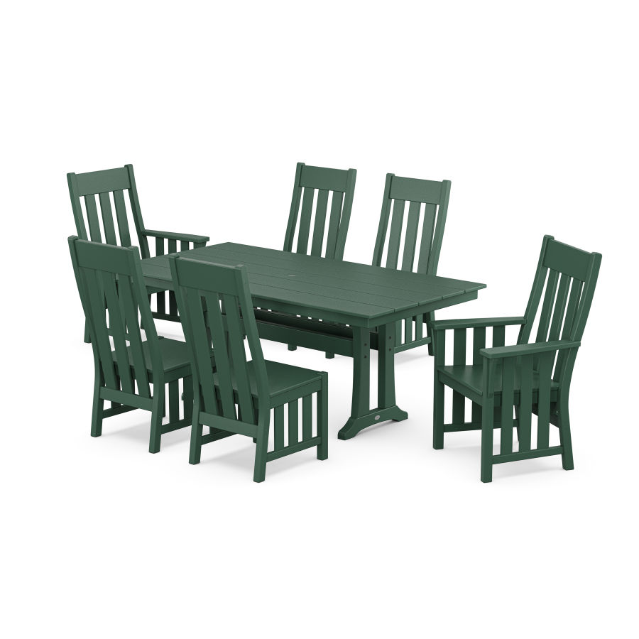 POLYWOOD Acadia 7-Piece Farmhouse Dining Set with Trestle Legs in Green