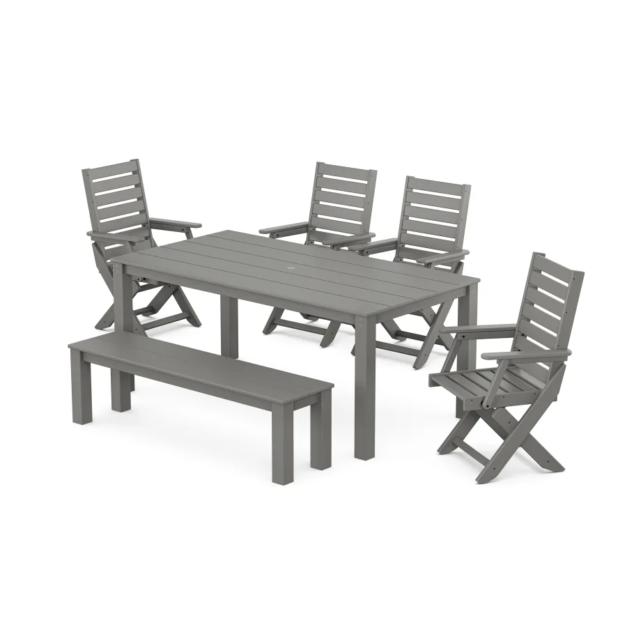 POLYWOOD Captain Folding Chair 6-Piece Parsons Dining Set with Bench