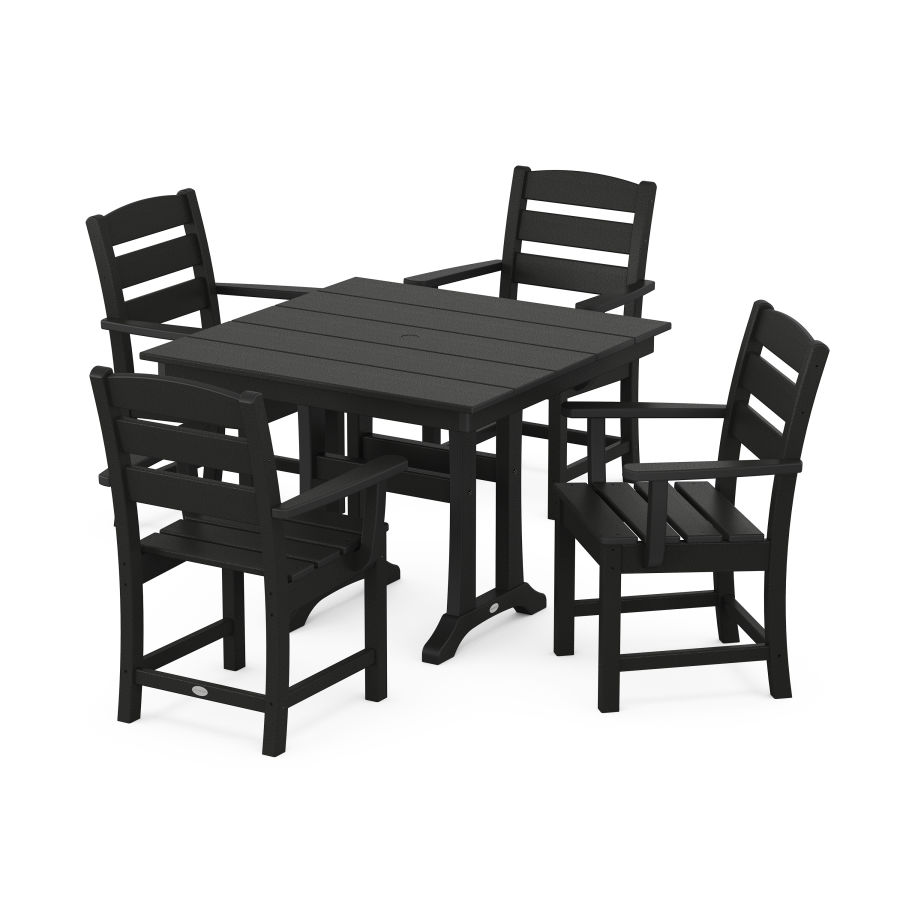 POLYWOOD Lakeside 5-Piece Farmhouse Trestle Arm Chair Dining Set in Black