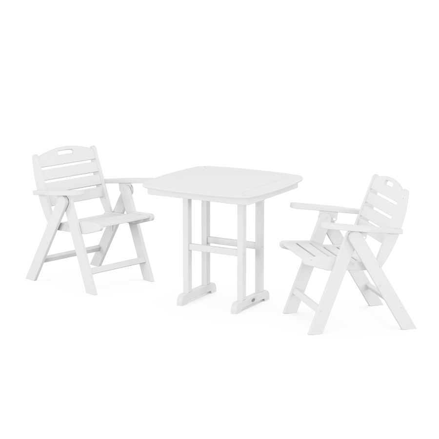POLYWOOD Nautical Folding Lowback Chair 3-Piece Dining Set in White