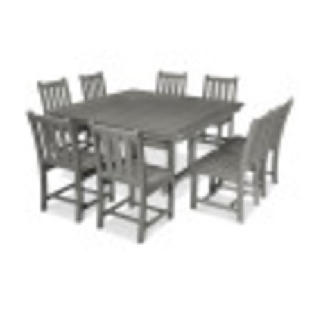 Traditional Garden 9-Piece Nautical Trestle Dining Set in Slate Grey