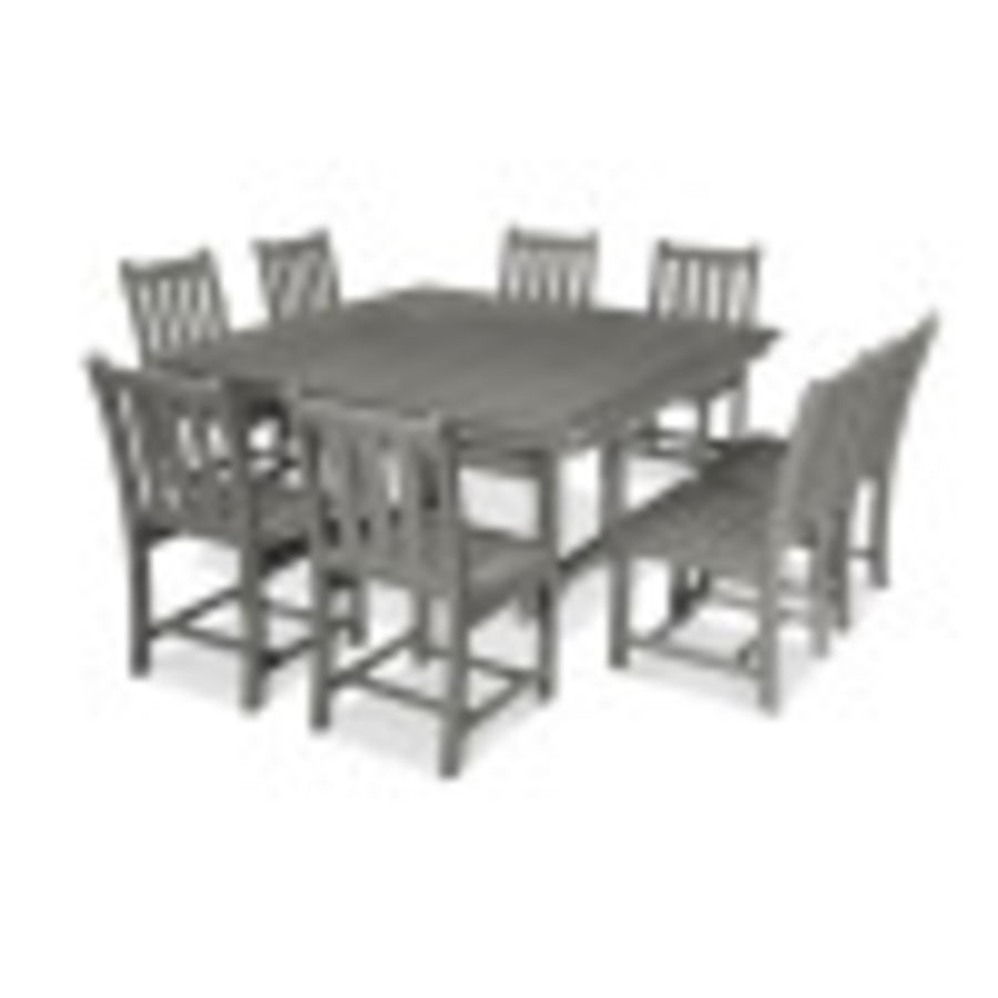 POLYWOOD Traditional Garden 9-Piece Nautical Trestle Dining Set in Slate Grey