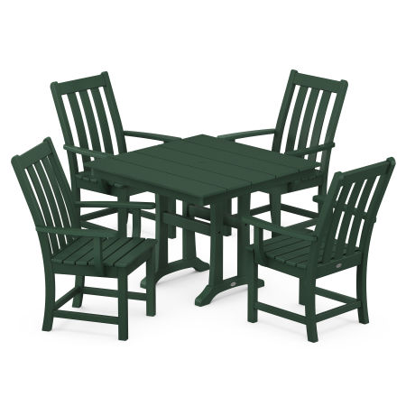 Vineyard 5-Piece Farmhouse Trestle Arm Chair Dining Set in Green