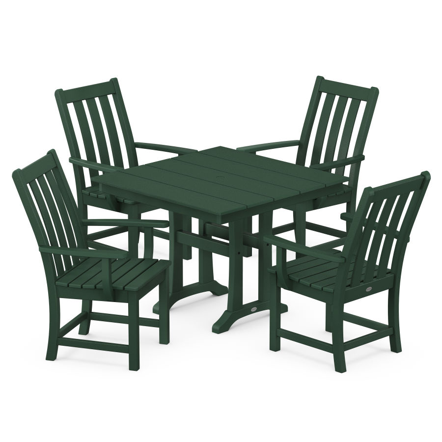 POLYWOOD Vineyard 5-Piece Farmhouse Trestle Arm Chair Dining Set in Green
