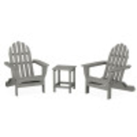 Classic Folding Adirondack 3-Piece Set with Long Island 18" Side Table in Slate Grey