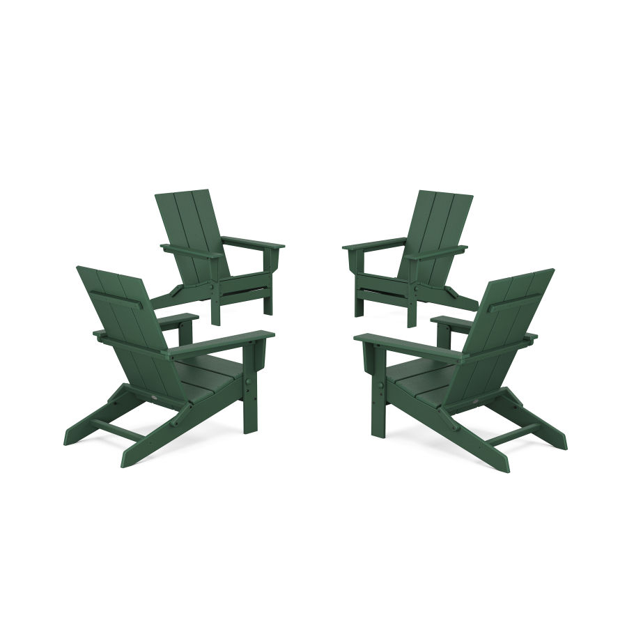 POLYWOOD 4-Piece Modern Studio Folding Adirondack Chair Conversation Set in Green