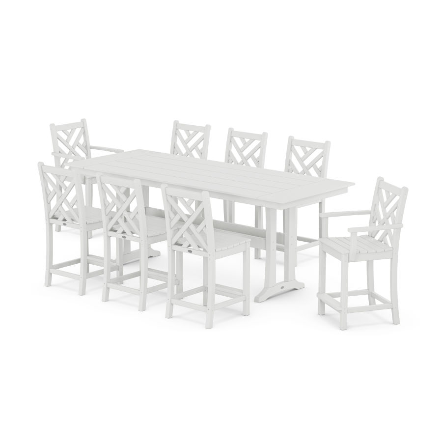 POLYWOOD Chippendale 9-Piece Farmhouse Counter Set with Trestle Legs in White