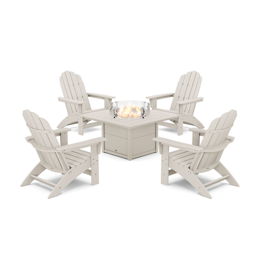 POLYWOOD 5-Piece Vineyard Grand Adirondack Conversation Set with Fire Pit Table in Sand