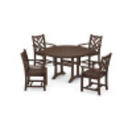 POLYWOOD Chippendale 5-Piece Nautical Trestle Dining Arm Chair Set in Mahogany