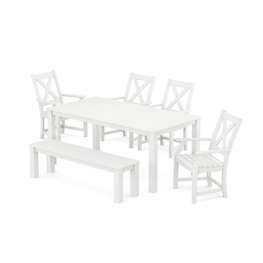 POLYWOOD Braxton 6-Piece Parsons Dining Set with Bench in White