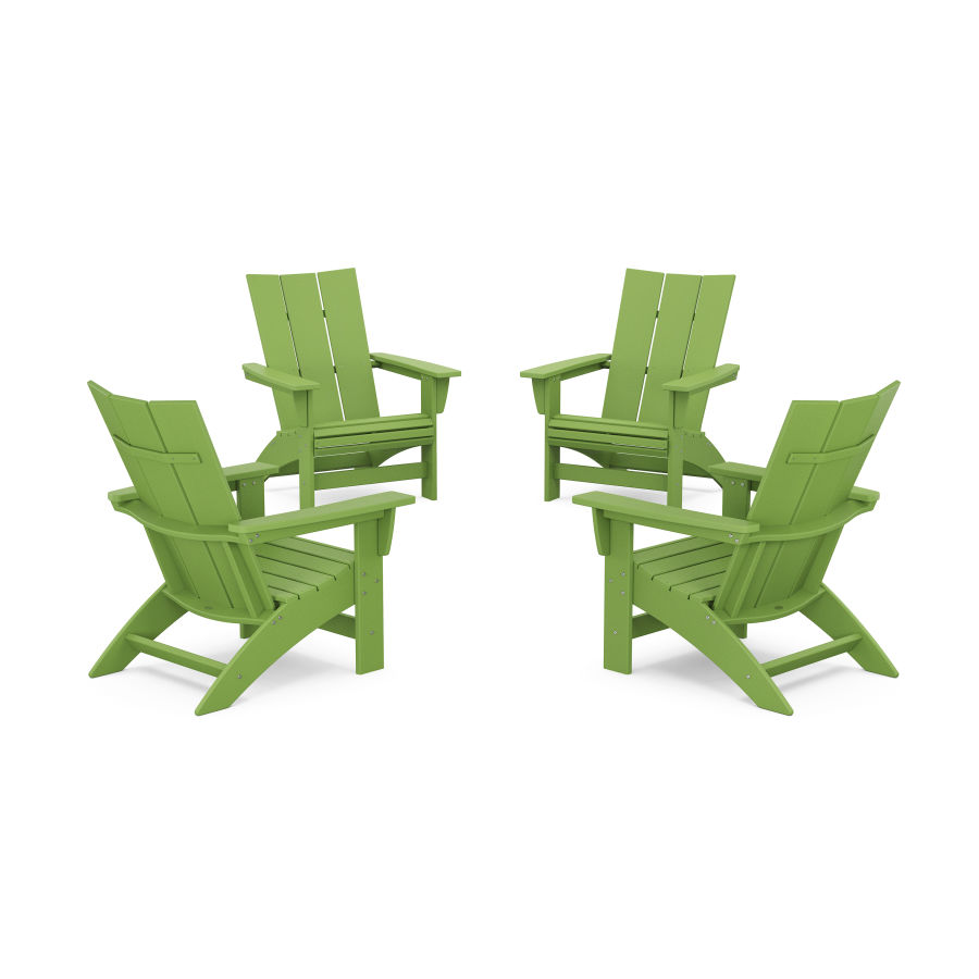 POLYWOOD 4-Piece Modern Grand Adirondack Chair Conversation Set in Lime