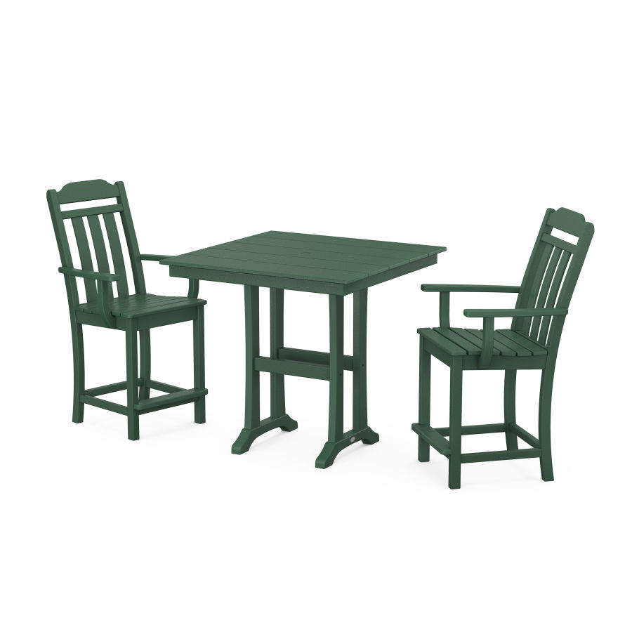 POLYWOOD Country Living 3-Piece Farmhouse Counter Set with Trestle Legs in Green