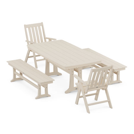 Vineyard Folding 5-Piece Dining Set with Trestle Legs in Sand