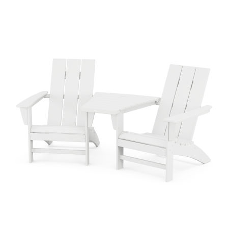 Modern 3-Piece Adirondack Set with Angled Connecting Table in White
