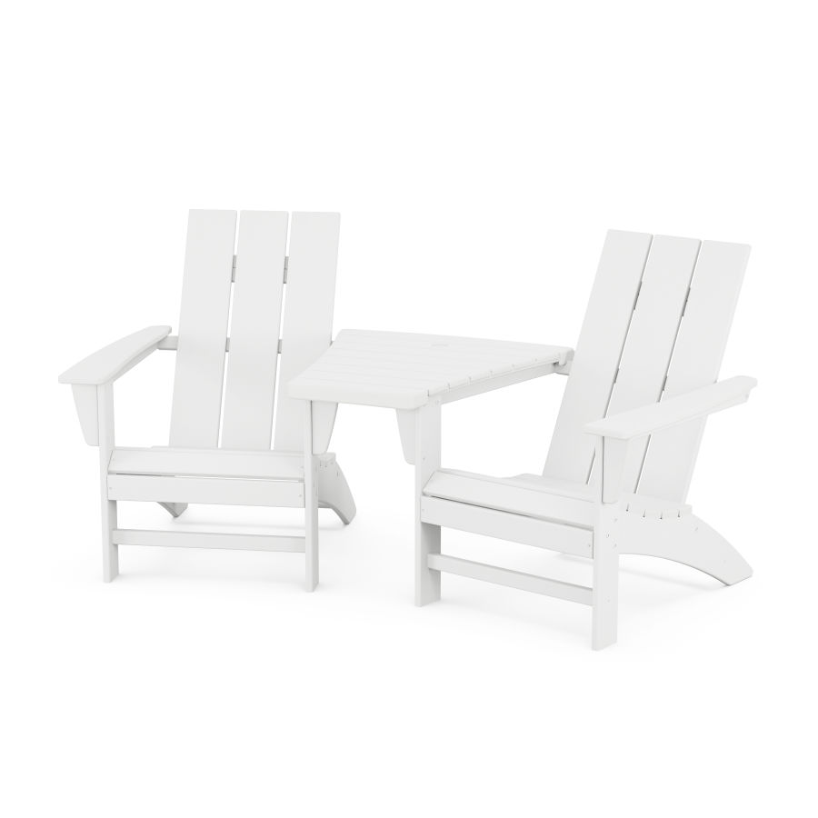 POLYWOOD Modern 3-Piece Adirondack Set with Angled Connecting Table in White