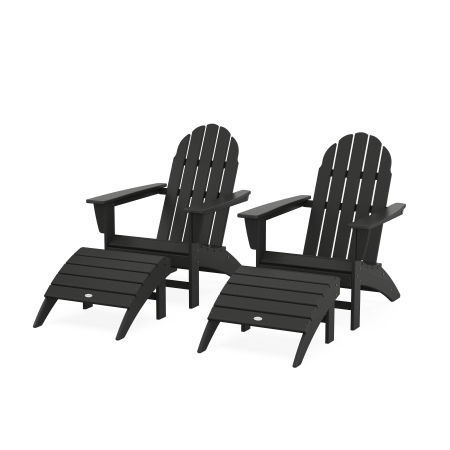 Vineyard Adirondack Chair 4-Piece Set with Ottomans in Black