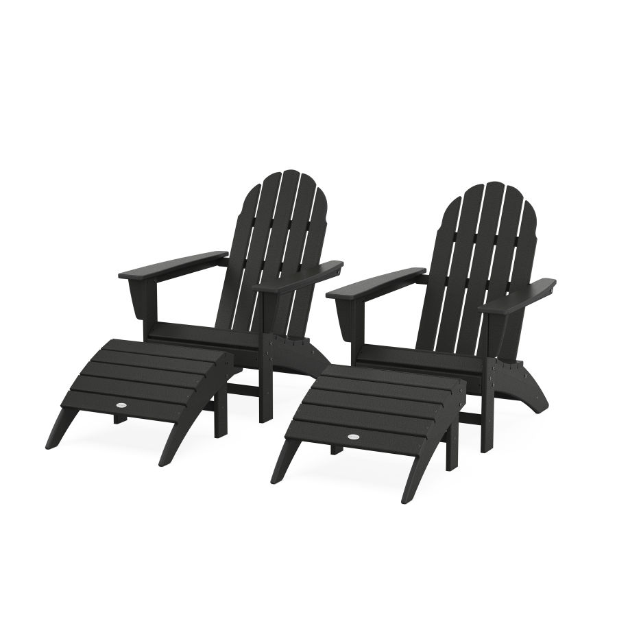 POLYWOOD Vineyard Adirondack Chair 4-Piece Set with Ottomans in Black