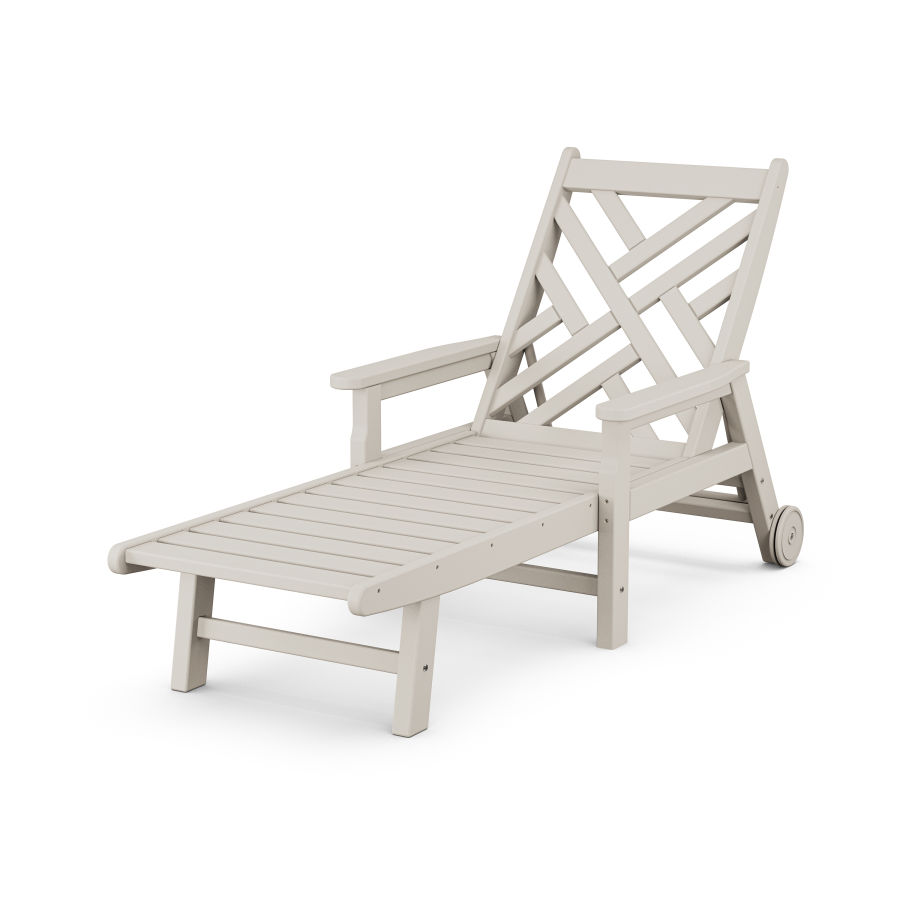 POLYWOOD Chippendale Chaise with Arms and Wheels in Sand