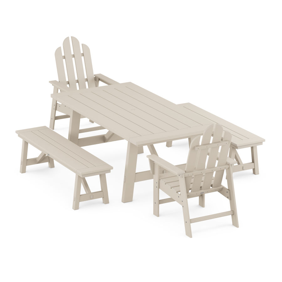 POLYWOOD Long Island 5-Piece Rustic Farmhouse Dining Set With Trestle Legs in Sand
